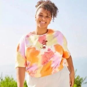 Authentic Disney World Minnie Mouse TieDye cropped embroidered Pullover NWT 2X